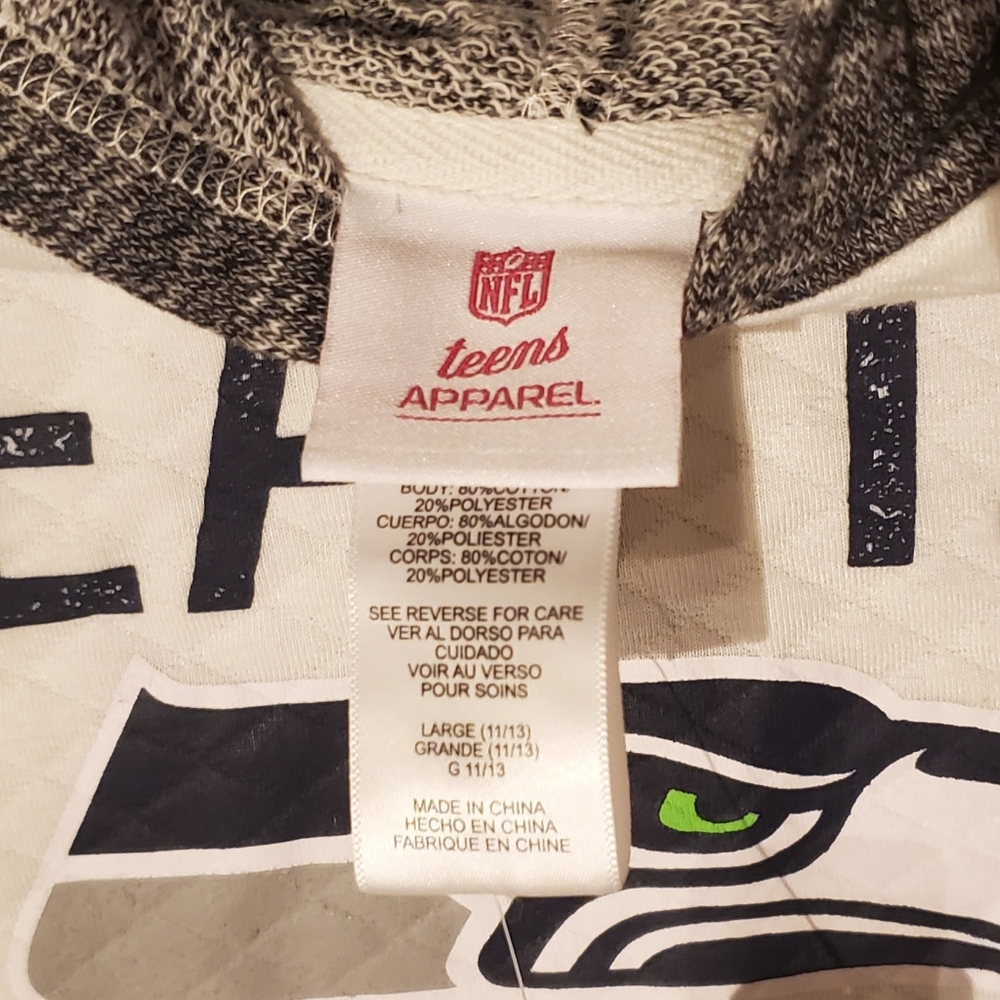 New Seattle SEAHAWKS Football 12 fan Quilted Hoodie Hooded Sweatshirt Juniors L - Picture 4 of 8